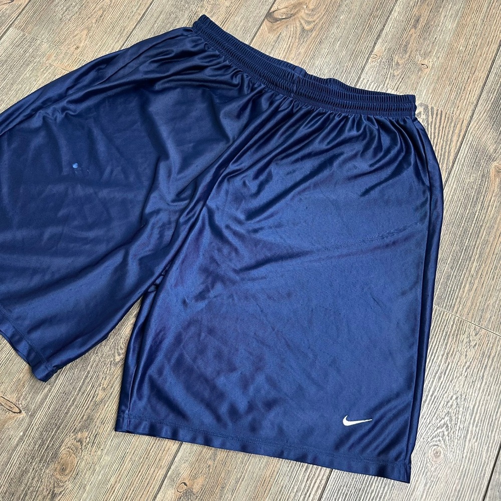 Nike Vintage 00s Athletic Shorts Men XL Navy Blue White Tag Shiny Silky Dazzle - Picture 2 of 7